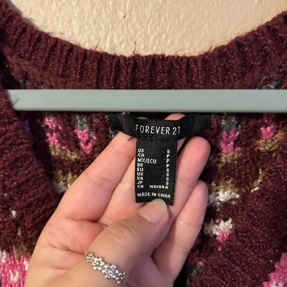 Brown and Pink Shroom Mushroom Forever 21 Soft Knot Sweater Vest Retro Style - Picture 5 of 8